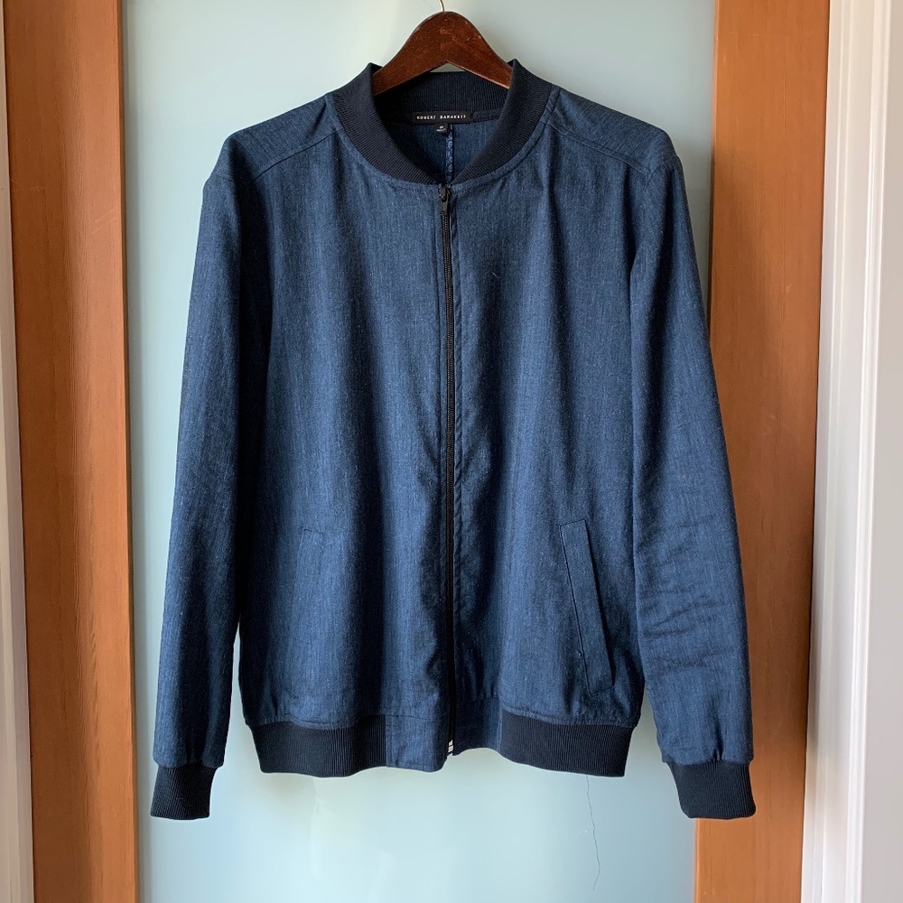 Robert Barakett blue lightweight bomber jacket